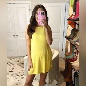 Yellow Sleeveless long top and shorts two piece set - terry cloth material